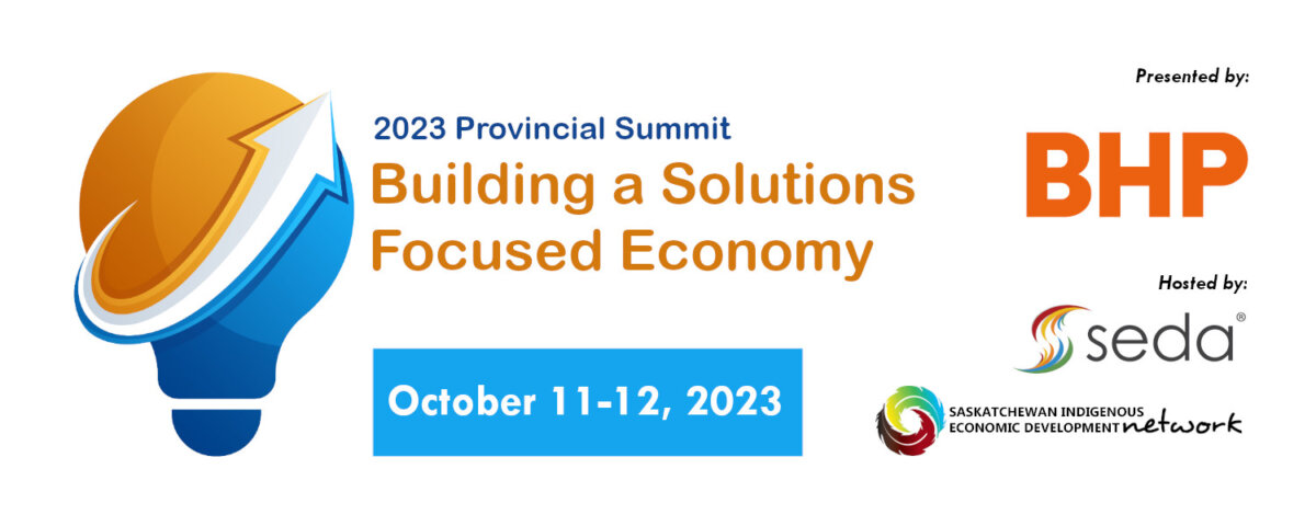 Banner for 2023 Provincial Summit: Building a Solutions Focused Economy. Dates: October 11-12, 2023. Hosted by SEDA and SIEDN.